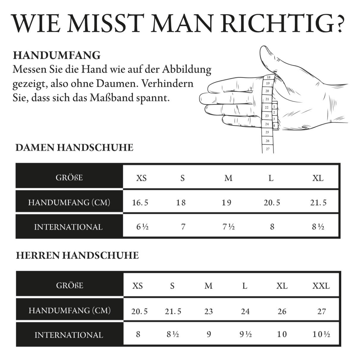 Wildlederhandschuhe Herren Schwarz Matthew – Schwartz & von Halen® – Premium Lederhandschuhe - Größentabelle