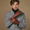 Alexander (brown) - Men’s lambskin leather gloves with luxurious rabbit fur lining and touchscreen feature - Schwartz & von Halen - US - 2