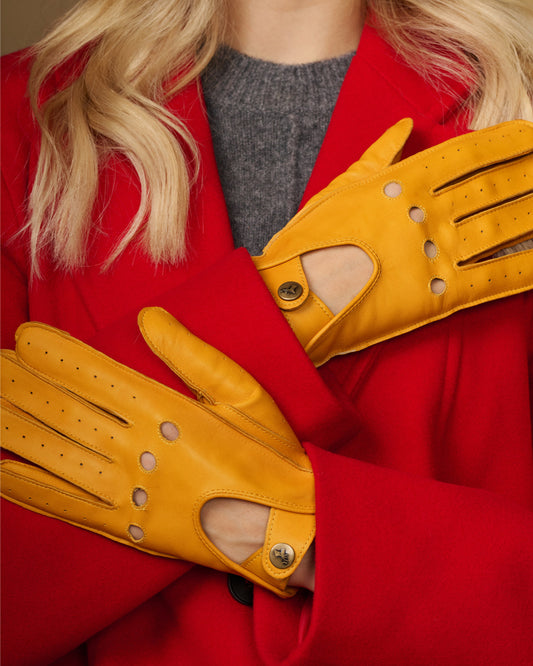 Alexis (gelb) - Klassische Lammleder-Autohandschuhe für Damen mit Touchscreen-Funktion