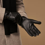 Columbus (schwarz) - Handschuhe aus Hirschleder (American deerskin) mit Wollfutter