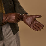 Columbus (braun) - Handschuhe aus Hirschleder (American deerskin) mit Wollfutter