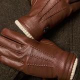 Columbus (braun) - Handschuhe aus Hirschleder (American deerskin) mit Wollfutter