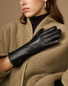 Davine (black) - Extra-long women's lambskin gloves with rabbit fur lining & touchscreen feature
