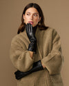 Davine (black) - Extra-long women's lambskin gloves with rabbit fur lining & touchscreen feature