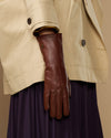 Davine (brown) - Extra-long women's lambskin gloves with rabbit fur lining & touchscreen feature