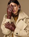 Davine (brown) - Extra-long women's lambskin gloves with rabbit fur lining & touchscreen feature