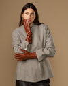 Davine (cognac) - Extra-long women's lambskin gloves with rabbit fur lining & touchscreen feature