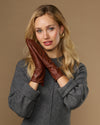 Emma (cognac) - Extra lange handschoenen van schapenleer met luxe kasjmiervoering & touchscreenfunctie