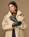 Emma (dark green) - Extra-long sheepskin leather gloves with luxurious cashmere lining & touchscreen feature