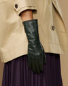 Emma (dark green) - Extra-long sheepskin leather gloves with luxurious cashmere lining & touchscreen feature