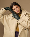 Emma (dark green) - Extra-long sheepskin leather gloves with luxurious cashmere lining & touchscreen feature