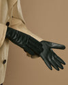 Emma (dark green) - Extra-long sheepskin leather gloves with luxurious cashmere lining & touchscreen feature