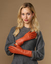 Emma (orange) - Extralange Schafslederhandschuhe mit luxuriösem Kaschmirfutter & Touchscreen-Funktion