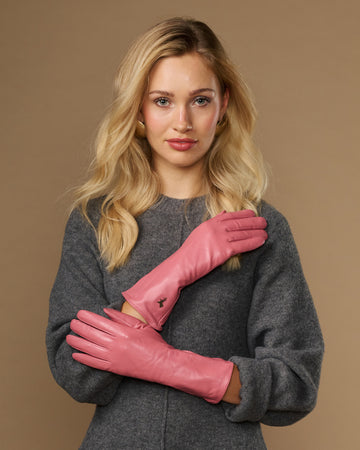 Emma (rosa) - Extralange Schafslederhandschuhe mit luxuriösem Kaschmirfutter & Touchscreen-Funktion