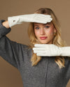 Emma (weiß) - Extralange Schafslederhandschuhe mit luxuriösem Kaschmirfutter & Touchscreen-Funktion