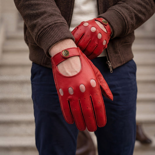 Gosling (red) – Classic men's lambskin driving gloves with touchscreen feature