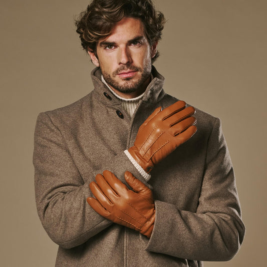 Harvey - cognac - Goatskin leather gloves with luxurious wool lining & touchscreen feature - Schwartz & von Halen - US - 1