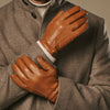 Harvey - cognac - Goatskin leather gloves with luxurious wool lining & touchscreen feature - Schwartz & von Halen - US - 6