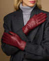 Bordeaux women's leather gloves with wool-cashmere lining, hand raised