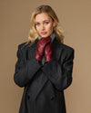 Bordeaux leather gloves for women with wool-cashmere lining, tucked at neck