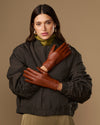 Jasmine (cognac) - Damenhandschuhe aus Lammleder mit luxuriösem Kaninchenfellfutter und Touchscreen-Funktion
