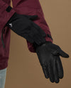 Black activity gloves shown palm-side with textured grip pattern