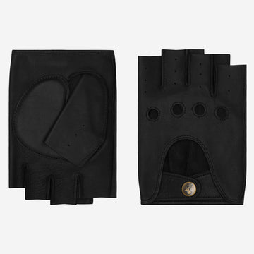 Liam (black) - Classic men’s fingerless lambskin driving gloves