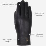 Lily (schwarz) - Schafslederhandschuhe mit warmem Fleece-Futter und Touchscreen-Funktion