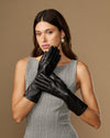Rosemary Mid-forearm (schwarz) - Damenhandschuhe aus Lammleder mit Seidenfutter & Touchscreen-Funktion