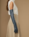 Women's grey lambskin leather gloves with silk lining and touchscreen fingertips