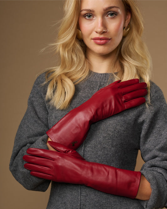 Rosemary Mid-forearm (rot) - Damenhandschuhe aus Lammleder mit Seidenfutter & Touchscreen-Funktion