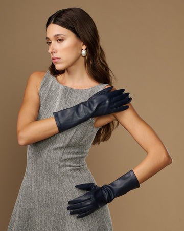 Rosemary Mid-forearm (navy blue) - Women's lambskin leather gloves with silk lining & touchscreen feature