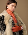 Rosemary Mid-forearm (orange) - Gants pour femme en cuir d’agneau avec doublure en soie & fonction tactile