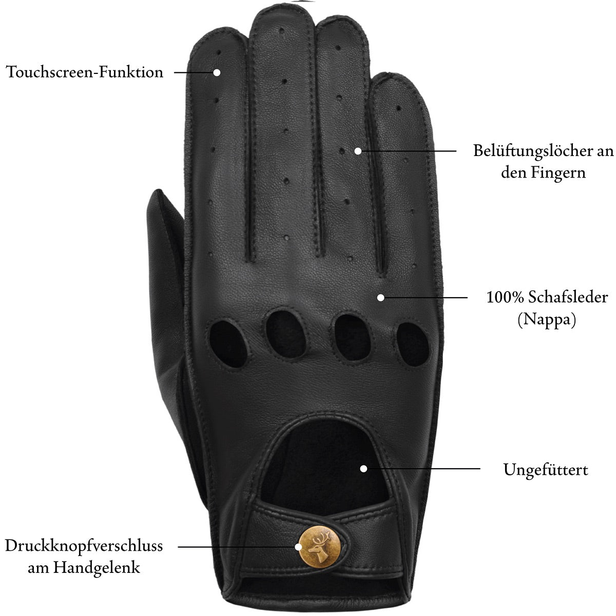 Autohandschuhe Leder Klassisch Schwarz Gosling – Schwartz & von Halen® – Premium Lederhandschuhe - 8