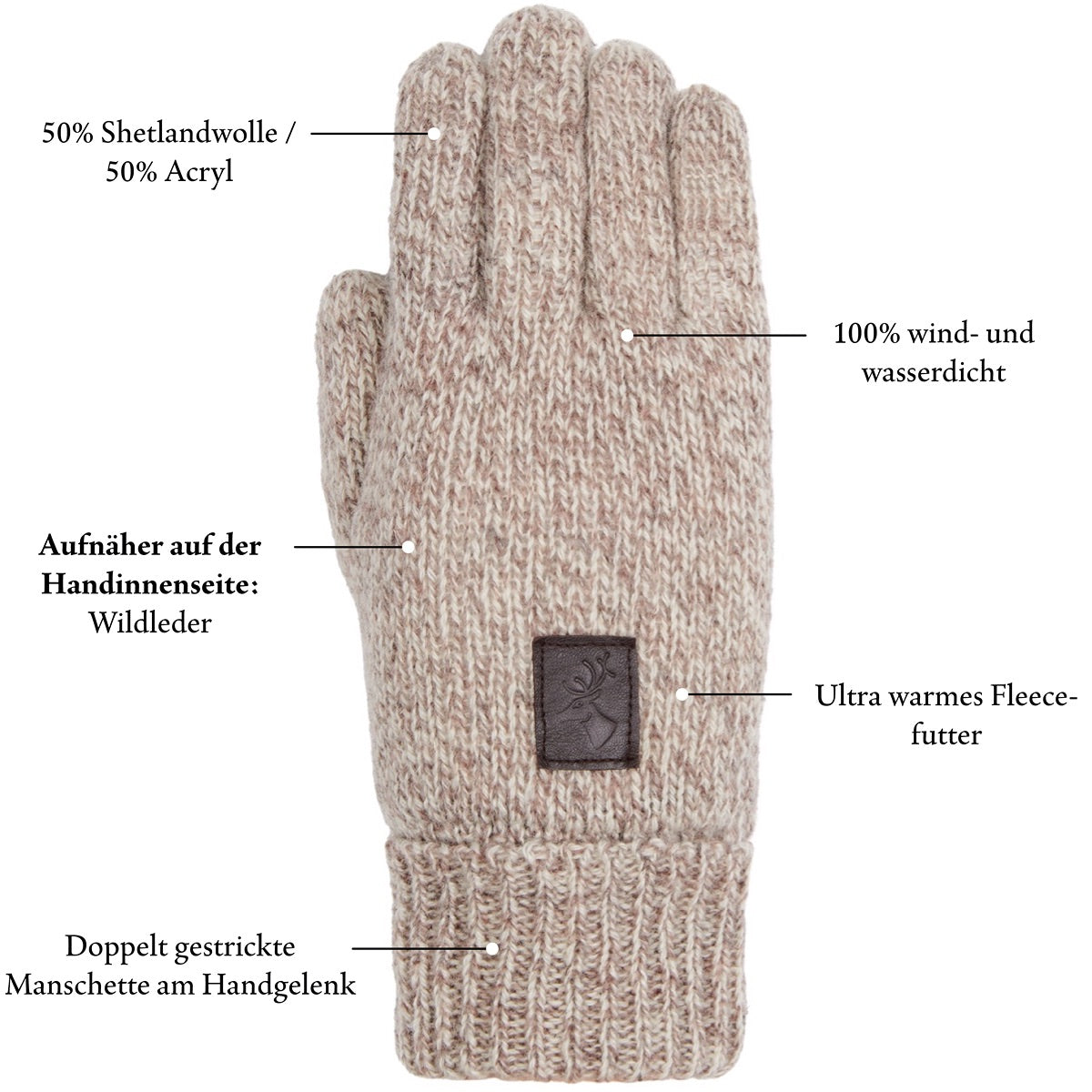 Handschuhe aus Wolle Shetland Beige Hudson  – Schwartz & von Halen® – Premium Lederhandschuhe - 13
