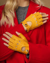 Selena (gelb) - Klassische fingerlose Lammleder-Autohandschuhe für Damen