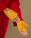 Selena (gelb) - Klassische fingerlose Lammleder-Autohandschuhe für Damen