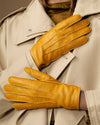 Sienna (gelb) - Luxuriöse Damenhandschuhe aus amerikanischem Hirschleder mit reinem Kaschmirfutter