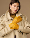 Sienna (gelb) - Luxuriöse Damenhandschuhe aus amerikanischem Hirschleder mit reinem Kaschmirfutter