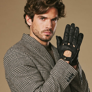 Silvio (schwarz) – Exklusive Herren-Autohandschuhe aus Pekari-Leder