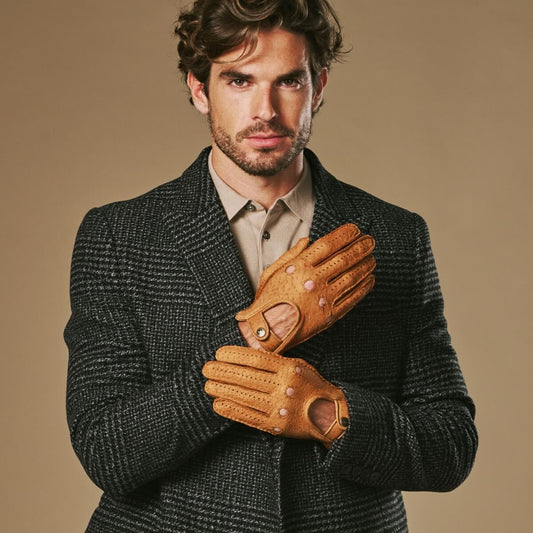 Silvio (cognac) – Gants de conduite exclusifs en cuir de pécari pour homme