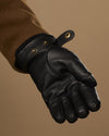 Black goatskin leather glove with ribbed cuff and two press-studs