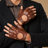 Zane (braun) – luxuriöse fingerlose Fahrhandschuhe aus amerikanischem Hirschleder